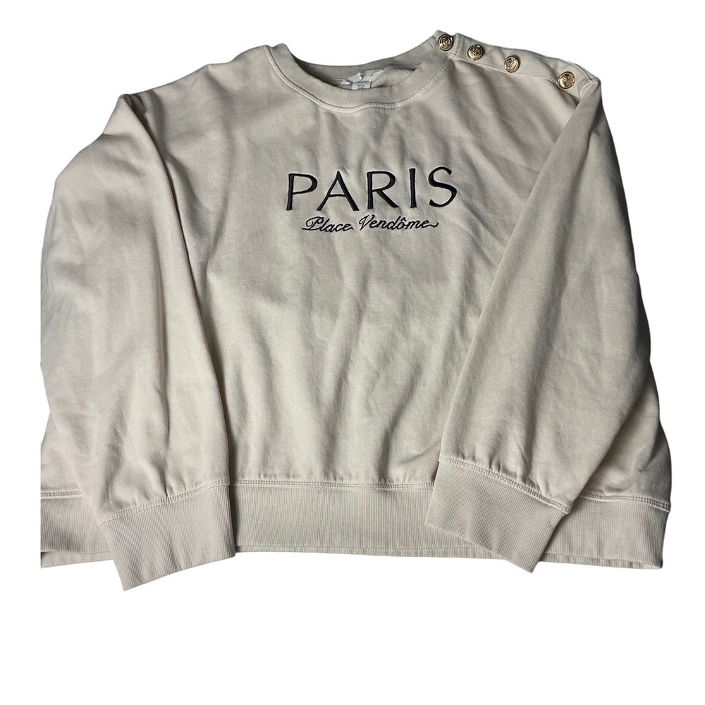 H&M Paris Women's XX Large Place Vendome Beige Sweatshirt Gold Shoulder Buttons
